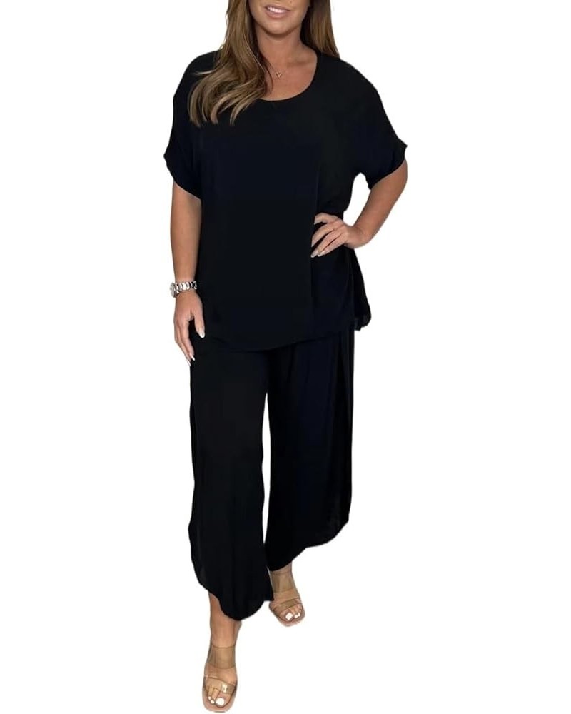 Summer Women's Solid Color Loose Casual Suit (Color : Dark Blue, Size : XXL) 4X-Large Black $12.61 Suits