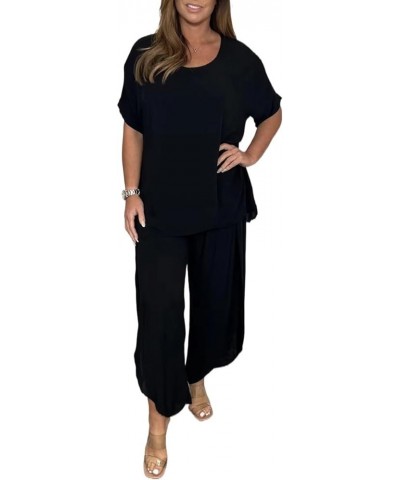 Summer Women's Solid Color Loose Casual Suit (Color : Dark Blue, Size : XXL) 4X-Large Black $12.61 Suits