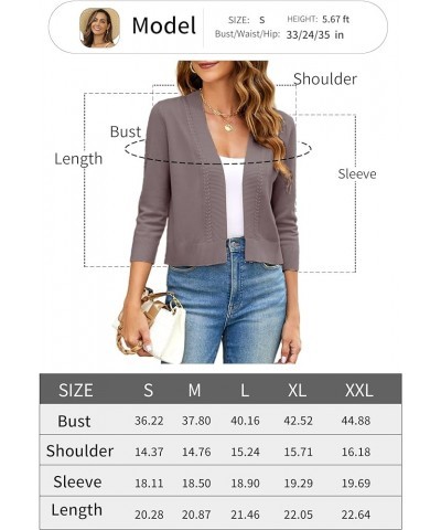 Women's Cropped Cardigan Sweater 3/4 Sleeve Open Front Bolero Shrug Sweaters Soft Cotton Knit Jacket Top Coffee $17.09 Sweaters