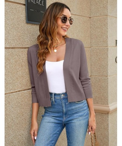 Women's Cropped Cardigan Sweater 3/4 Sleeve Open Front Bolero Shrug Sweaters Soft Cotton Knit Jacket Top Coffee $17.09 Sweaters