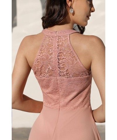 Women's Sleeveless Halter Floral Lace Formal Dress Cocktail Party Dress Bridesmaid Dress Hilo-blush $31.31 Dresses