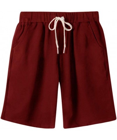 Women's Knee-Length Bermuda Casual Shorts with Elastic Waist Drawstring A Wine Red $18.22 Shorts