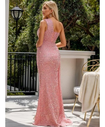 Mermaid Sequin Prom Dresses Long One Shoulder Evening Gowns with Slit Tight Formal Party Dresses with Tail Purple $41.84 Dresses