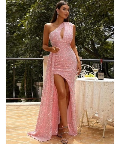 Mermaid Sequin Prom Dresses Long One Shoulder Evening Gowns with Slit Tight Formal Party Dresses with Tail Purple $41.84 Dresses