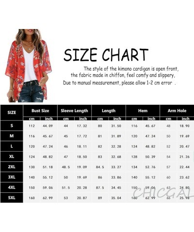 Women's Floral Print Puff Sleeve Kimono Cardigan Loose Cover Up Casual Blouse Tops Boho Red $12.46 Swimsuits