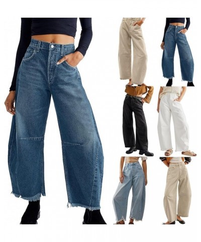 Barrel Jeans Women,Womens Baggy Mid Rise Jeans Wide Leg Boyfriend Denim Harem Cropped Pants Vintage Barrel Jeans Y2k White $2...