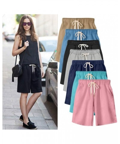 Women's Knee-Length Bermuda Casual Shorts with Elastic Waist Drawstring A Wine Red $18.22 Shorts