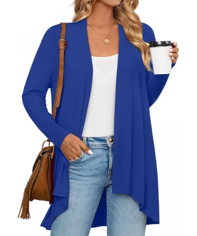 Womens Spring Open Front Lightweight Casual Summer Cardigans 3/4 Long Sleeves Draped Cover Up C-long-royal Blue $12.18 Sweaters