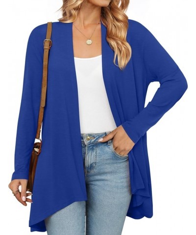 Womens Spring Open Front Lightweight Casual Summer Cardigans 3/4 Long Sleeves Draped Cover Up C-long-royal Blue $12.18 Sweaters