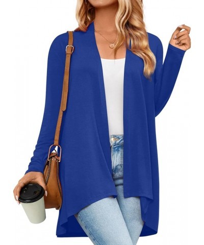 Womens Spring Open Front Lightweight Casual Summer Cardigans 3/4 Long Sleeves Draped Cover Up C-long-royal Blue $12.18 Sweaters