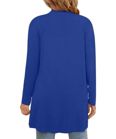 Womens Spring Open Front Lightweight Casual Summer Cardigans 3/4 Long Sleeves Draped Cover Up C-long-royal Blue $12.18 Sweaters