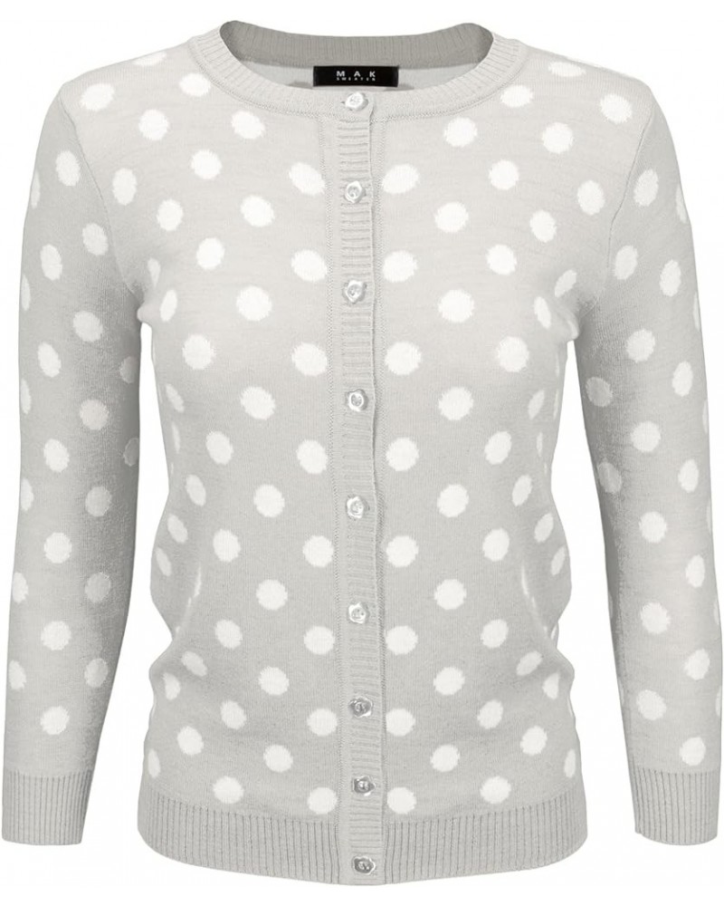 Women's Knit Cardigan Sweater – Long Sleeve Crewneck Polka Dot Jacquard Button Down Casual Lightweight Knitted Top A.mk3104 -...