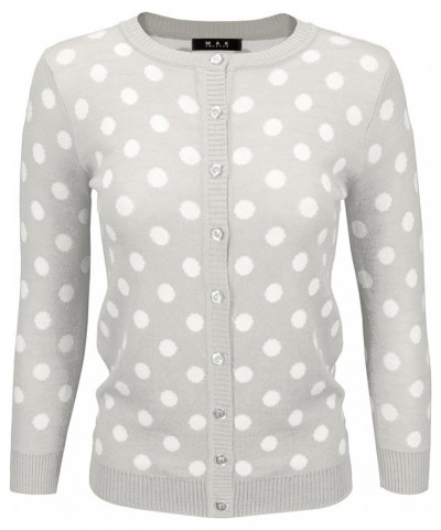 Women's Knit Cardigan Sweater – Long Sleeve Crewneck Polka Dot Jacquard Button Down Casual Lightweight Knitted Top A.mk3104 -...