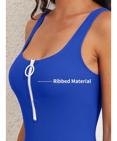 Womens One Piece Swimsuits Zipper Front Swim Suit Ribbed 1 Piece Bathing Suits Round Neck Swimwear Sexy Monokini Blue $19.37 ...