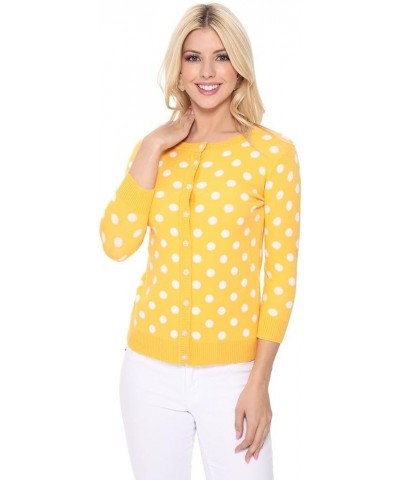 Women's Knit Cardigan Sweater – Long Sleeve Crewneck Polka Dot Jacquard Button Down Casual Lightweight Knitted Top A.mk3104 -...