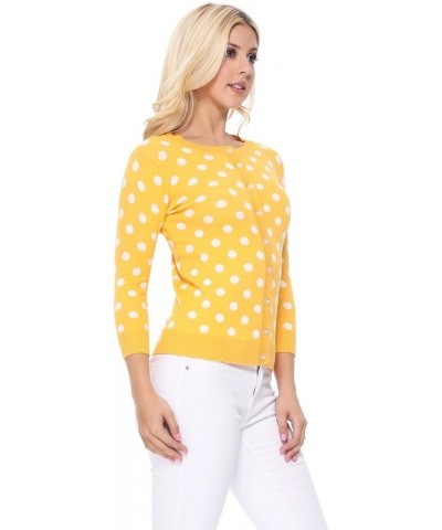 Women's Knit Cardigan Sweater – Long Sleeve Crewneck Polka Dot Jacquard Button Down Casual Lightweight Knitted Top A.mk3104 -...