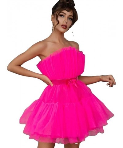 Ruffle Short Prom Dresses Tulle Tutu Mini Homecoming Dress Cocktail Party Formal Gown with Bow for Women Yellow $40.25 Dresses