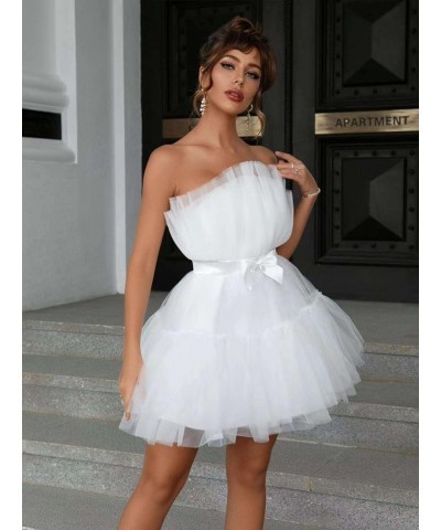 Ruffle Short Prom Dresses Tulle Tutu Mini Homecoming Dress Cocktail Party Formal Gown with Bow for Women Yellow $40.25 Dresses