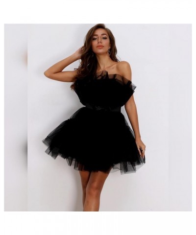 Ruffle Short Prom Dresses Tulle Tutu Mini Homecoming Dress Cocktail Party Formal Gown with Bow for Women Yellow $40.25 Dresses