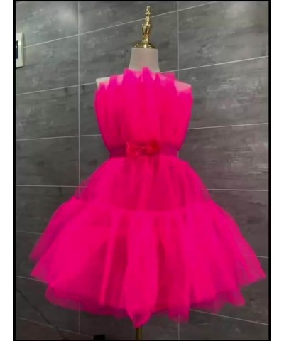 Ruffle Short Prom Dresses Tulle Tutu Mini Homecoming Dress Cocktail Party Formal Gown with Bow for Women Yellow $40.25 Dresses