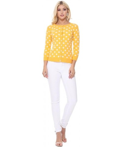 Women's Knit Cardigan Sweater – Long Sleeve Crewneck Polka Dot Jacquard Button Down Casual Lightweight Knitted Top A.mk3104 -...