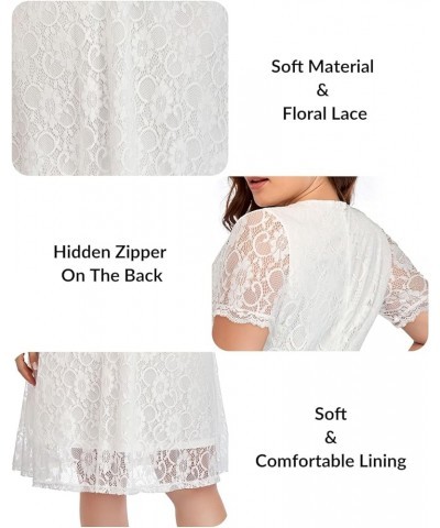 Women Plus Size Lace Wedding Guest Cocktail Formal Wrap V Neck Short Sleeve Knee Length Dresses White $29.11 Dresses