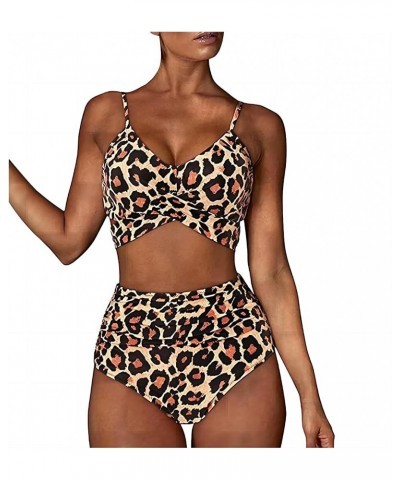 Women's Bikini Two Piece Swimsuit Front Cross Back Lace Up Adjustable Bathing Suit All Leopard Pattern $14.19 Swimsuits