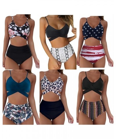 Women's Bikini Two Piece Swimsuit Front Cross Back Lace Up Adjustable Bathing Suit All Leopard Pattern $14.19 Swimsuits