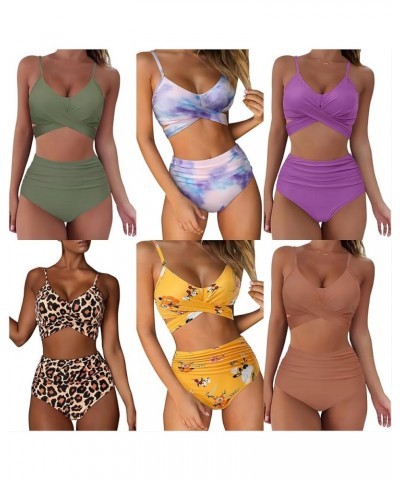 Women's Bikini Two Piece Swimsuit Front Cross Back Lace Up Adjustable Bathing Suit All Leopard Pattern $14.19 Swimsuits