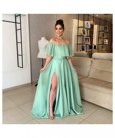 Women's Chiffon Bridesmaid Dresses Long Off Shoulder Formal Dresses with Slit Ruffle A-Line Party Gowns Yellow $43.19 Dresses