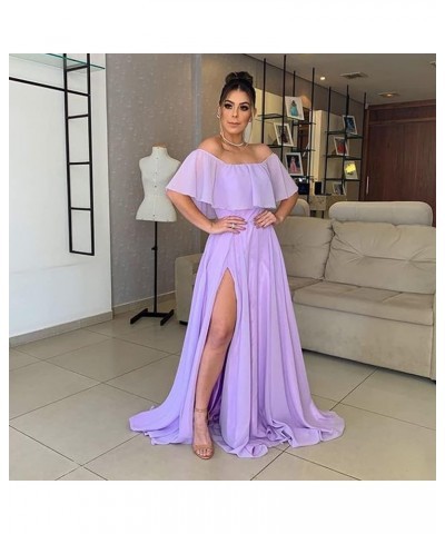 Women's Chiffon Bridesmaid Dresses Long Off Shoulder Formal Dresses with Slit Ruffle A-Line Party Gowns Yellow $43.19 Dresses