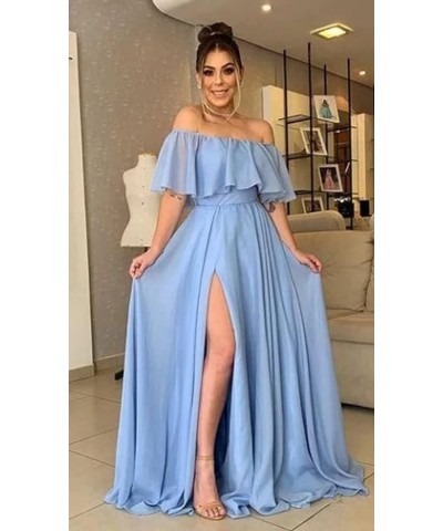 Women's Chiffon Bridesmaid Dresses Long Off Shoulder Formal Dresses with Slit Ruffle A-Line Party Gowns Yellow $43.19 Dresses