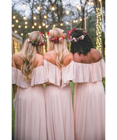 Women's Chiffon Bridesmaid Dresses Long Off Shoulder Formal Dresses with Slit Ruffle A-Line Party Gowns Yellow $43.19 Dresses