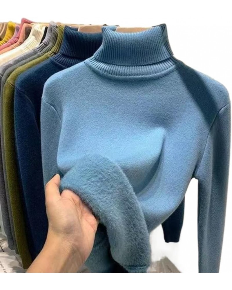 Winter Wool Thick Knitted Bottom Sweater,Wool Sweater,Womens Wool Turtleneck Sweater Blue $14.03 Sweaters