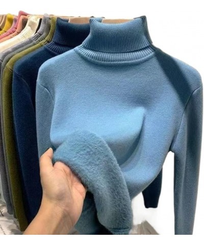 Winter Wool Thick Knitted Bottom Sweater,Wool Sweater,Womens Wool Turtleneck Sweater Blue $14.03 Sweaters