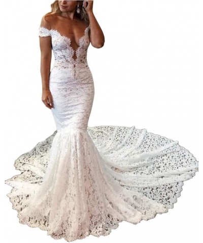 Women's Lace Wedding Dress for Bride Mermaid Bridal Dress GM-LLAP193 White-off Shoulder $68.60 Dresses