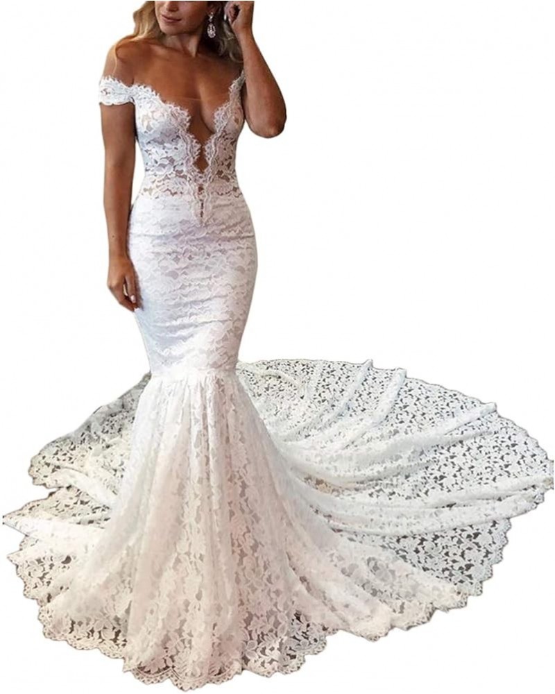 Women's Lace Wedding Dress for Bride Mermaid Bridal Dress GM-LLAP193 White-off Shoulder $68.60 Dresses