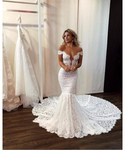 Women's Lace Wedding Dress for Bride Mermaid Bridal Dress GM-LLAP193 White-off Shoulder $68.60 Dresses