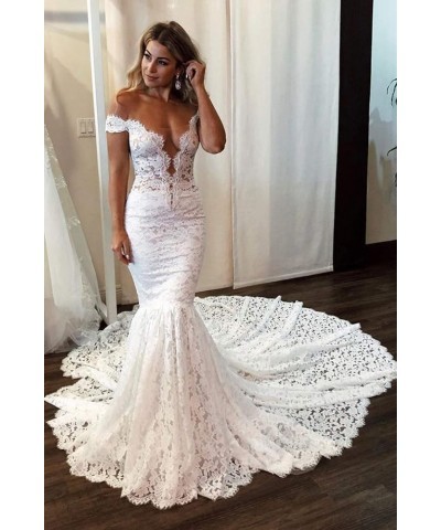 Women's Lace Wedding Dress for Bride Mermaid Bridal Dress GM-LLAP193 White-off Shoulder $68.60 Dresses