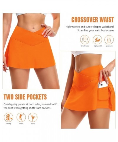 Pleated Tennis Skirts for Women High Waisted Crossover Skirt Athletic Golf Skort with Pockets A Orange $12.60 Skirts