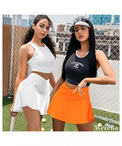 Pleated Tennis Skirts for Women High Waisted Crossover Skirt Athletic Golf Skort with Pockets A Orange $12.60 Skirts