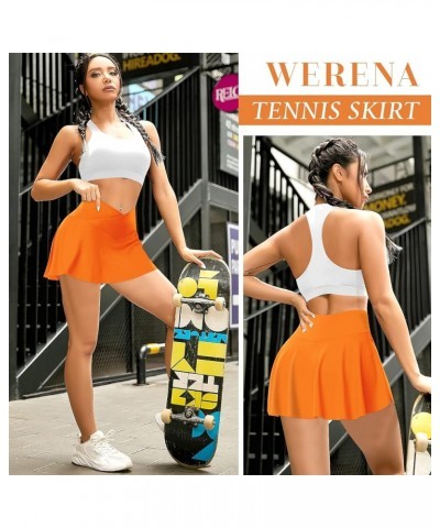 Pleated Tennis Skirts for Women High Waisted Crossover Skirt Athletic Golf Skort with Pockets A Orange $12.60 Skirts