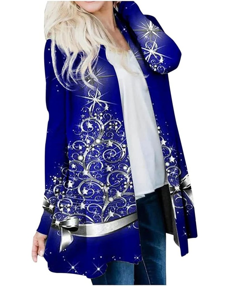 Cardigan For Women Christmas Casual Loose Plus Size Tops Jackets Fashion Print Open Front Long Sleeve Shirts Coats E Navy $8....