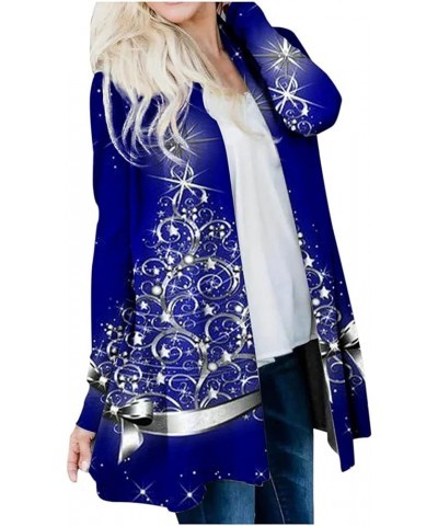 Cardigan For Women Christmas Casual Loose Plus Size Tops Jackets Fashion Print Open Front Long Sleeve Shirts Coats E Navy $8....