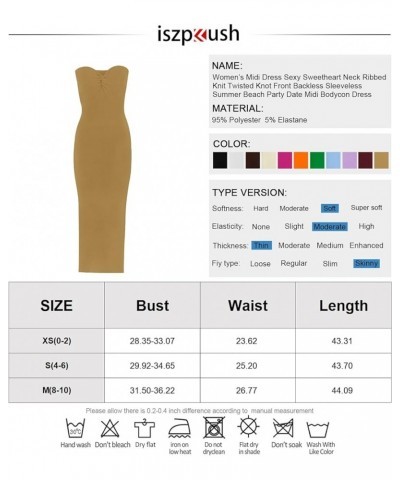 Women’s Midi Dress Sexy Sweetheart Neck Ribbed Knit Twisted Backless Sleeveless Summer Beach Party Date Midi Bodycon Dress Kh...