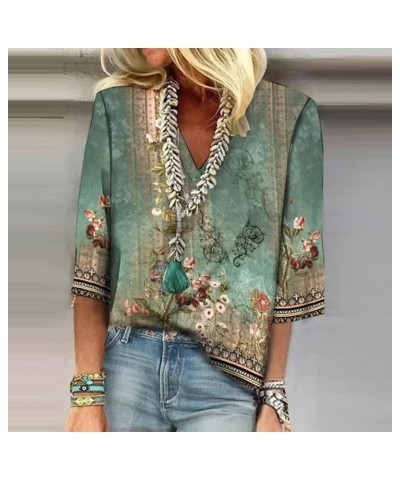 Women's 3/4 Sleeve Tshirt Women's Summer Trendy V-Neck Tops 2024 Shirt Print Slim Daily Blouse Loose Tunic 1-army Green $9.11...