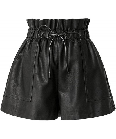 Faux Leather Shorts Stretchy High Waisted Wide Leg with Pockets for Women Black 03 $21.82 Shorts