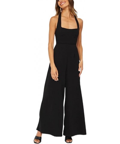 Women's Cotton Wide Leg Pants Jumpsuits Casual One Piece Vintage Solid Color Button Dressy Loose Rompers Overalls Black Halte...