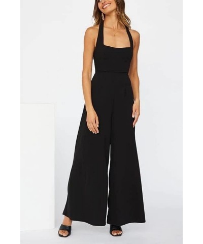 Women's Cotton Wide Leg Pants Jumpsuits Casual One Piece Vintage Solid Color Button Dressy Loose Rompers Overalls Black Halte...