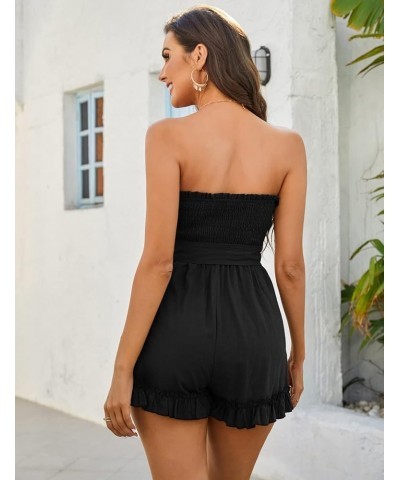 Women's Summer Rompers Cotton Linen Smocked Short Jumpsuits Off Shoulder Ruffle Vacation Beach Outfits S-XXL Black $14.28 Rom...